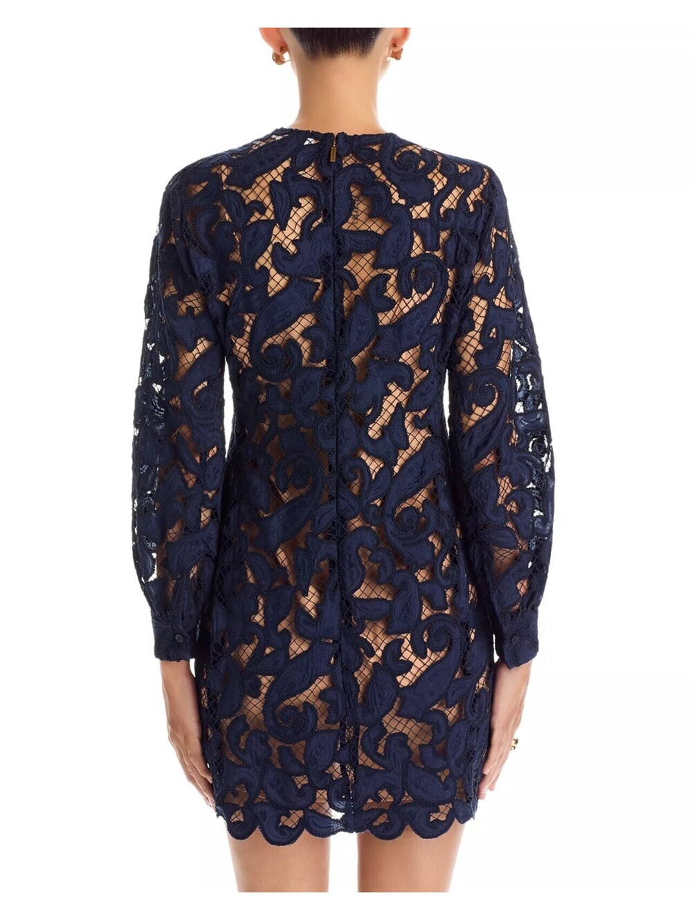 298$ MICHAEL Michael Kors Lace Mini Dress Long Sleeves Size 6 Midnight Blue - Picture 2 of 4